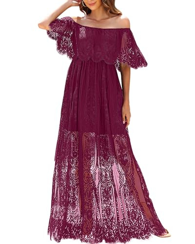 Holipick Women's Off Shoulder Lace Maxi Dress Boho Wedding Guest Bridesmaid Beach Formal Long Dre... | Amazon (US)
