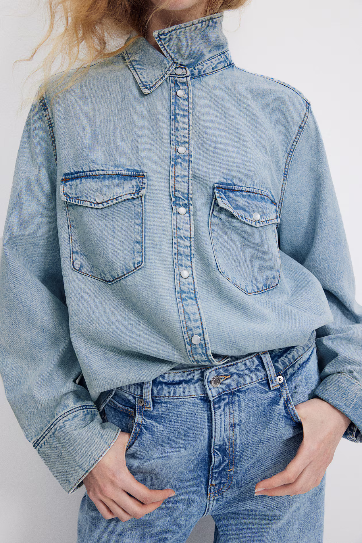 Denim Shirt - Long sleeve - Regular length - Denim blue - Ladies | H&M US | H&M (US + CA)