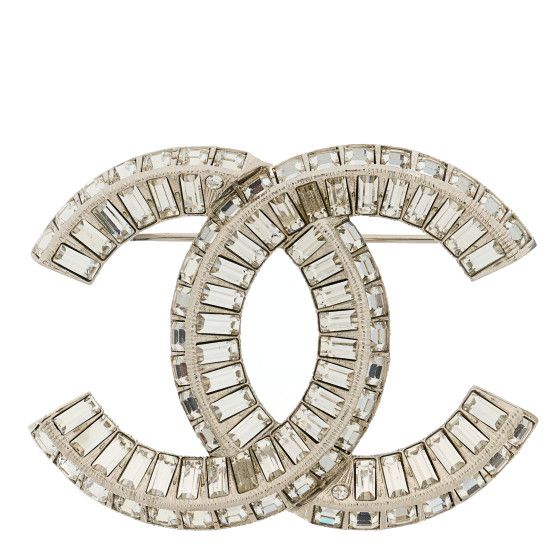 Baguette Crystal CC Brooch Silver | FASHIONPHILE (US)