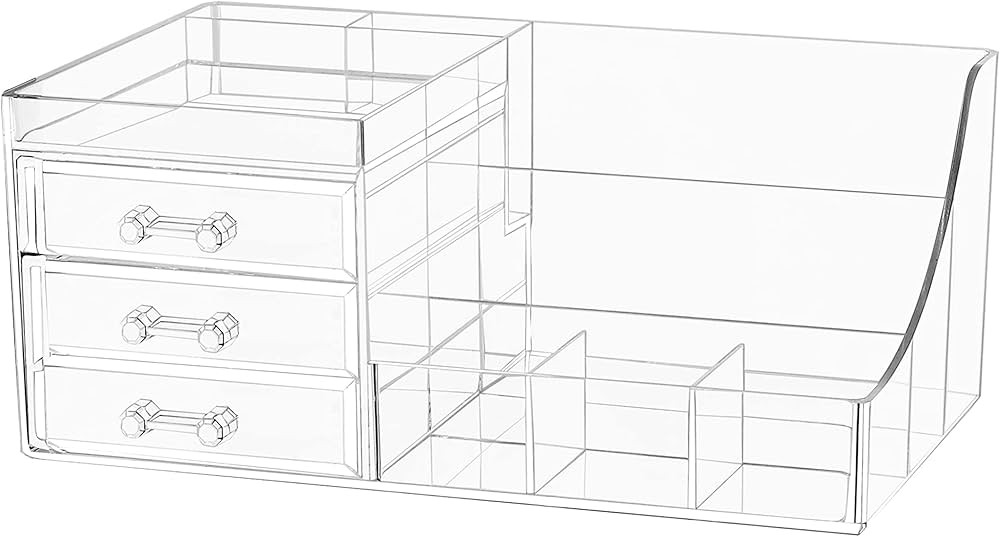 Cq acrylic Clear Makeup Organizers and Storage for Dresser Top,Bathroom Counter Organizer with 3 ... | Amazon (US)