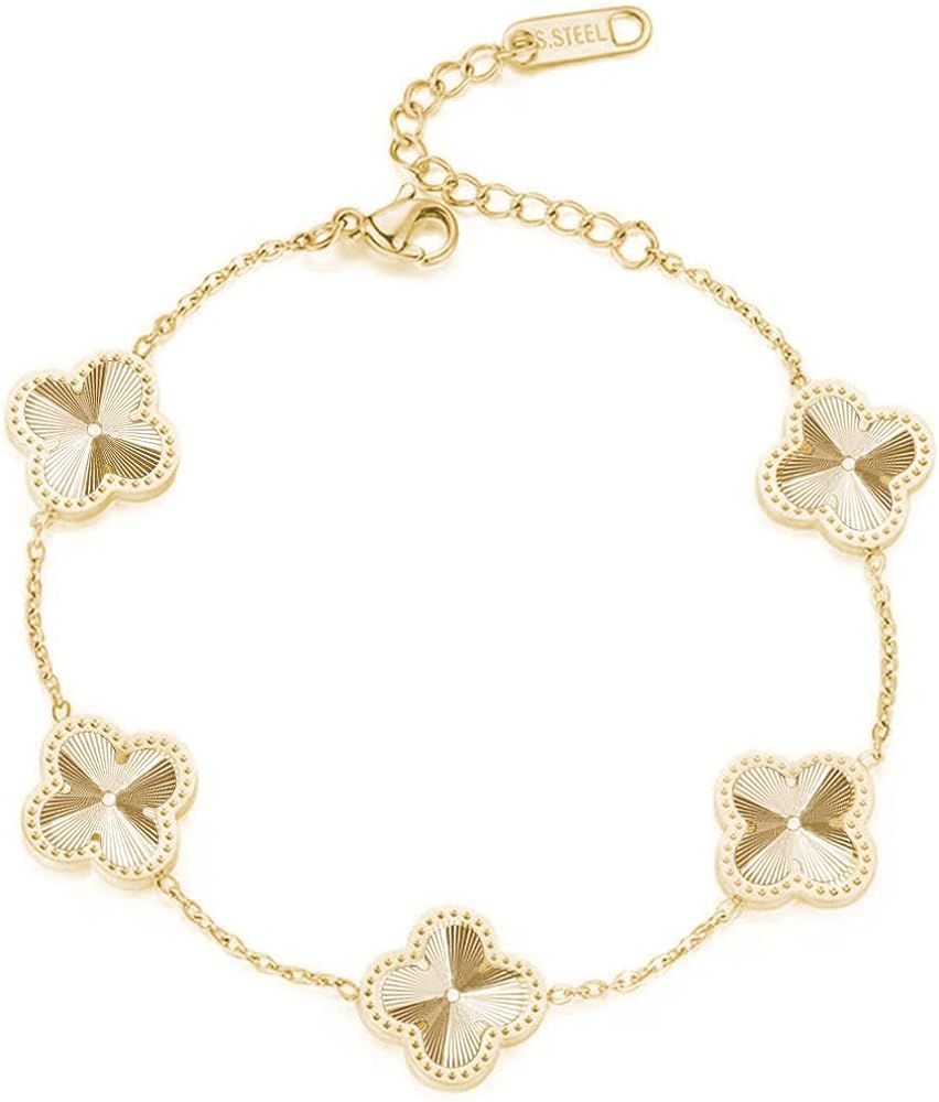 14K Gold Plated Lucky Flower Bracelet |Adjustable Bracelets| Cute Link Bracelets Jewelry Gifts fo... | Amazon (US)