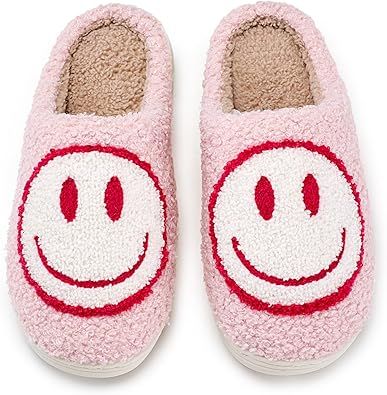 Cute Smile Face Slippers, Fuupnn Retro Soft Plush Furry Fluffy Indoor Outdoor Shoes Comfy Warm Fl... | Amazon (US)