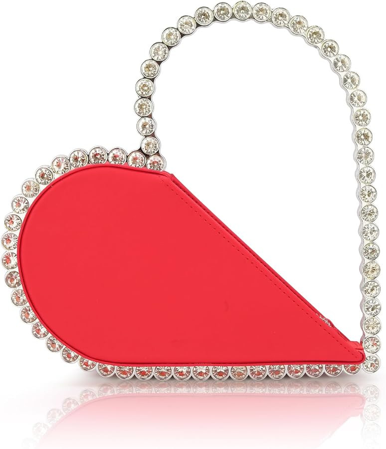 Romantic Heart Shaped Evening Bag With Bling Crystal Frame Cute Rhinestone Clutch Wedding Prom Pa... | Amazon (US)