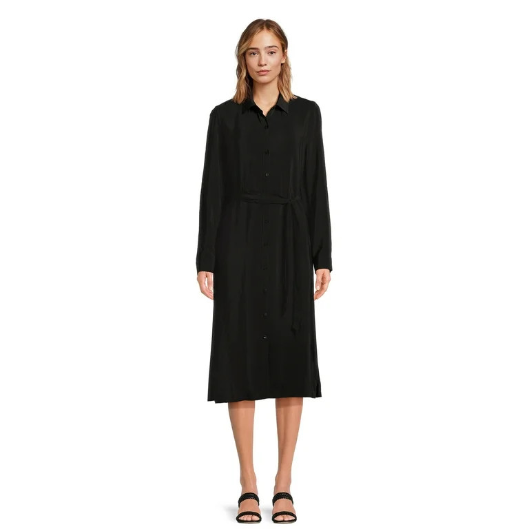 Time and Tru Women’s Button Front Shirt Dress with Long Sleeves, Sizes XS-XXXL | Walmart (US)
