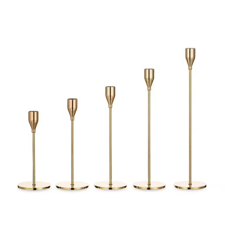 Nuptio Gold Candlestick Holders for Taper Candle Set of 5 Tall Metal Candle Holder Bundle | Walmart (US)