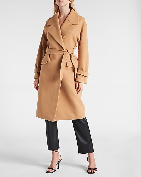 Belted Wrap Front Faux Wool Coat | Express