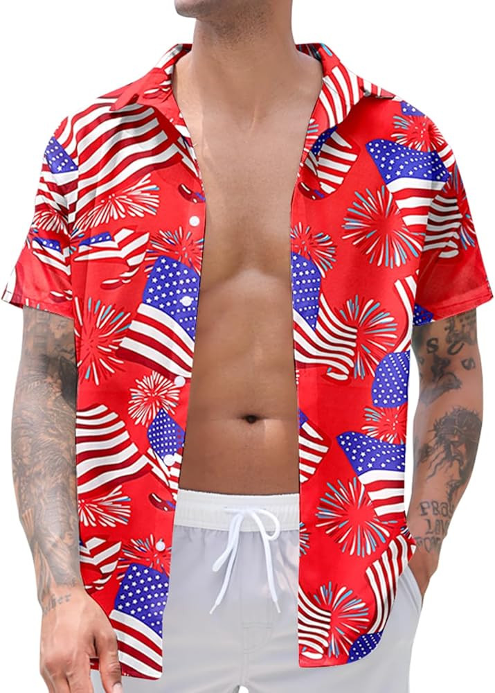 uideazone Mens Funny Hawaiian Shirts 3D Graphic Button Down Short Sleeve Tropical Holiday Beach A... | Amazon (US)