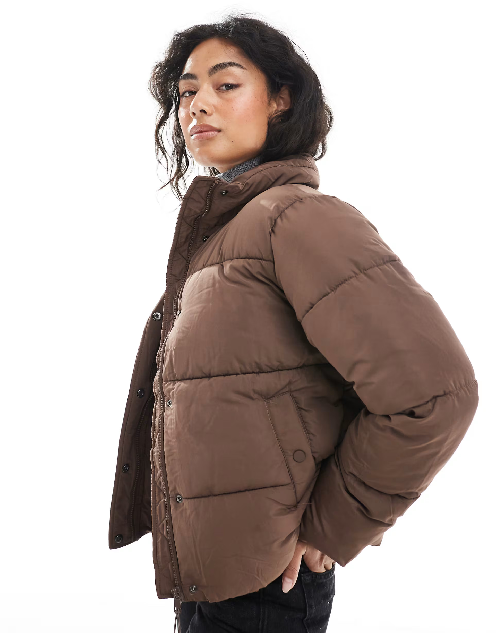 Cotton On puffer jacket with removable hood in taupe | ASOS | ASOS (Global)