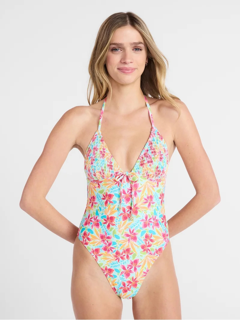 No Boundaries Halter Triangle One Piece Swimsuit, Women's XXS-XXL | Walmart (US)