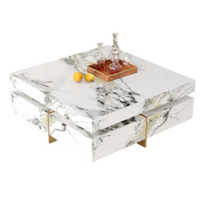 Dexmalle 43.3" Modern White Square Marble Textured Coffee table | Target