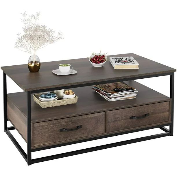 Homfa Coffee Table for Living Room, 43"" Wooden Cocktail Table with Storage Shelf and 2 Drawers, ... | Walmart (US)