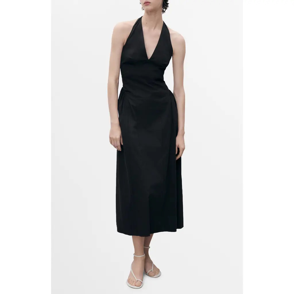 MANGO Cotton Blend Halter Midi Dress in Black at Nordstrom, Size 0 | Nordstrom