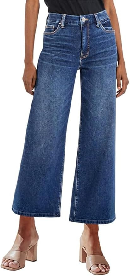 Genleck Women's Wide Leg Jeans – Cropped High Waisted Petite Trendy Jeans Button Stretchy Capri... | Amazon (US)