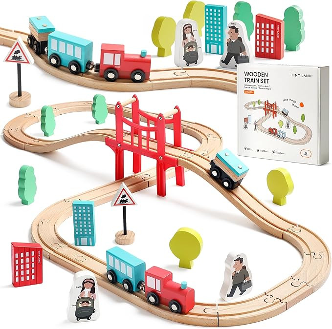 Tiny Land Wooden Train Set for Toddler - 39 Pcs- with Wooden Tracks Compatible with Major Brands ... | Amazon (US)