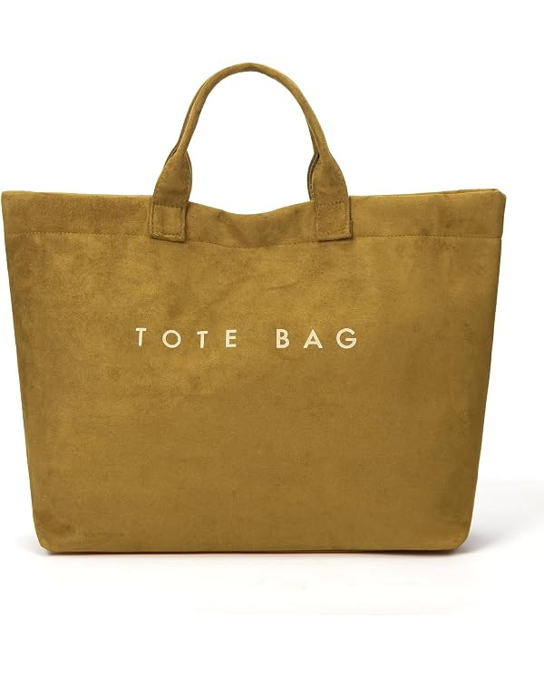 Suede Tote Bag for Women Large Soft Tote Bag for Work Travel Letter Print Hobo Bag Fashion Handba... | Amazon (US)