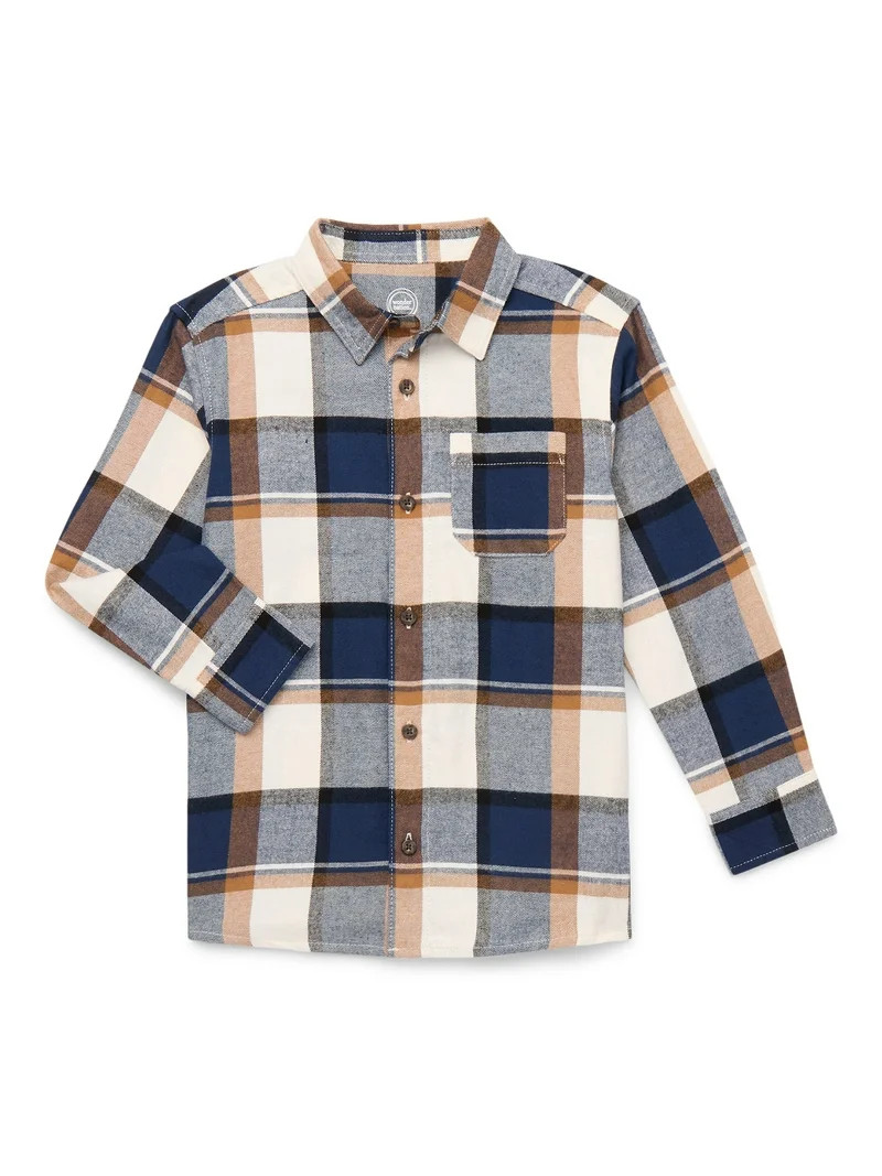 Wonder Nation Boys Long Sleeve Flannel Shirt, Sizes 4-18 & Husky | Walmart (US)