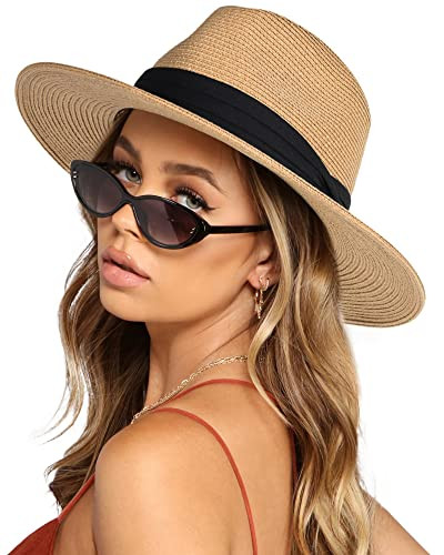FURTALK Womens Mens Wide Brim Straw Panama Hat Fedora Summer Beach Sun Hat UPF Straw Hat for Wome... | Amazon (US)