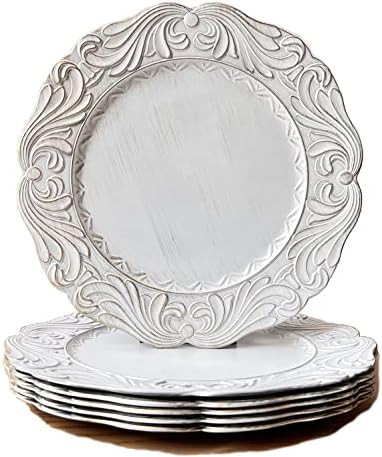 Umisriro Antique White Charger Plates with Gold Rim, 13" Embossed Plastic Table Chargers for Dinn... | Amazon (US)