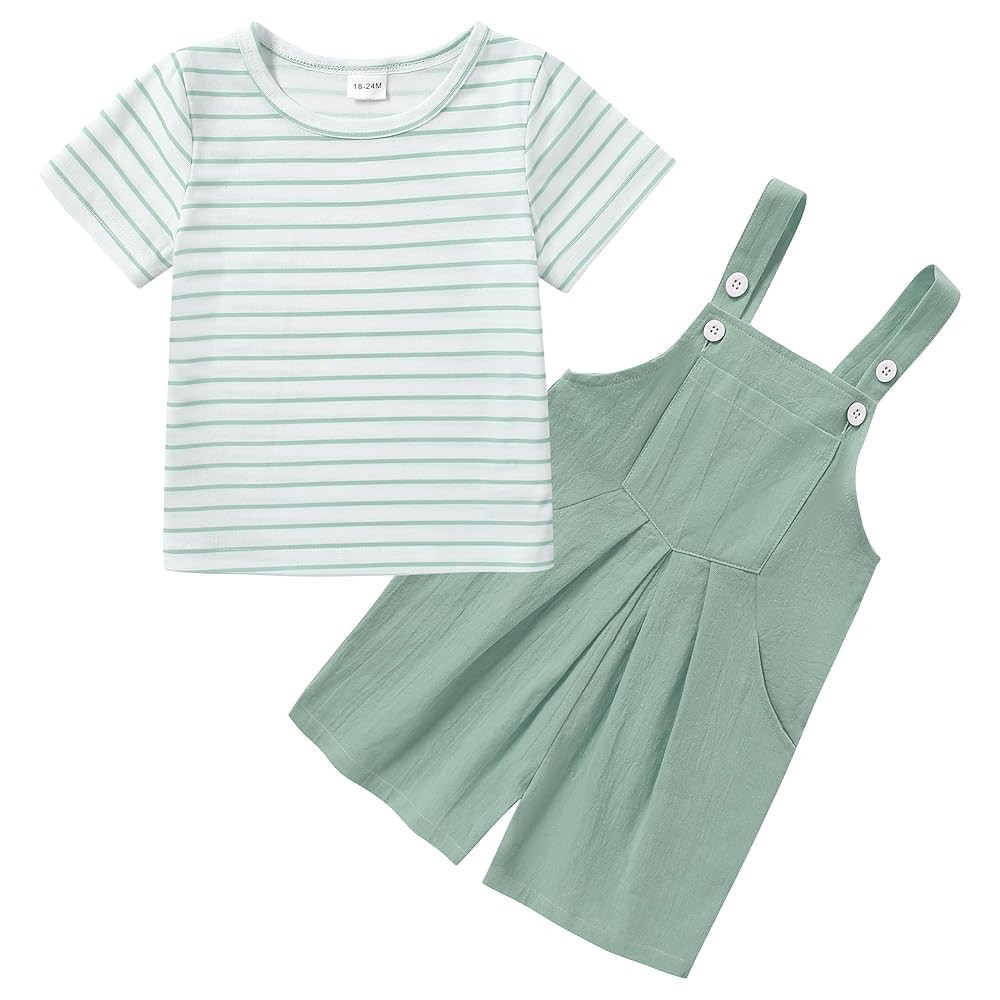 ZOEREA Toddler Girl Clothes, 2Pcs Baby Girl Outfits Spring/Summer Stripe/Floral T-Shirt+Bib Overa... | Amazon (US)