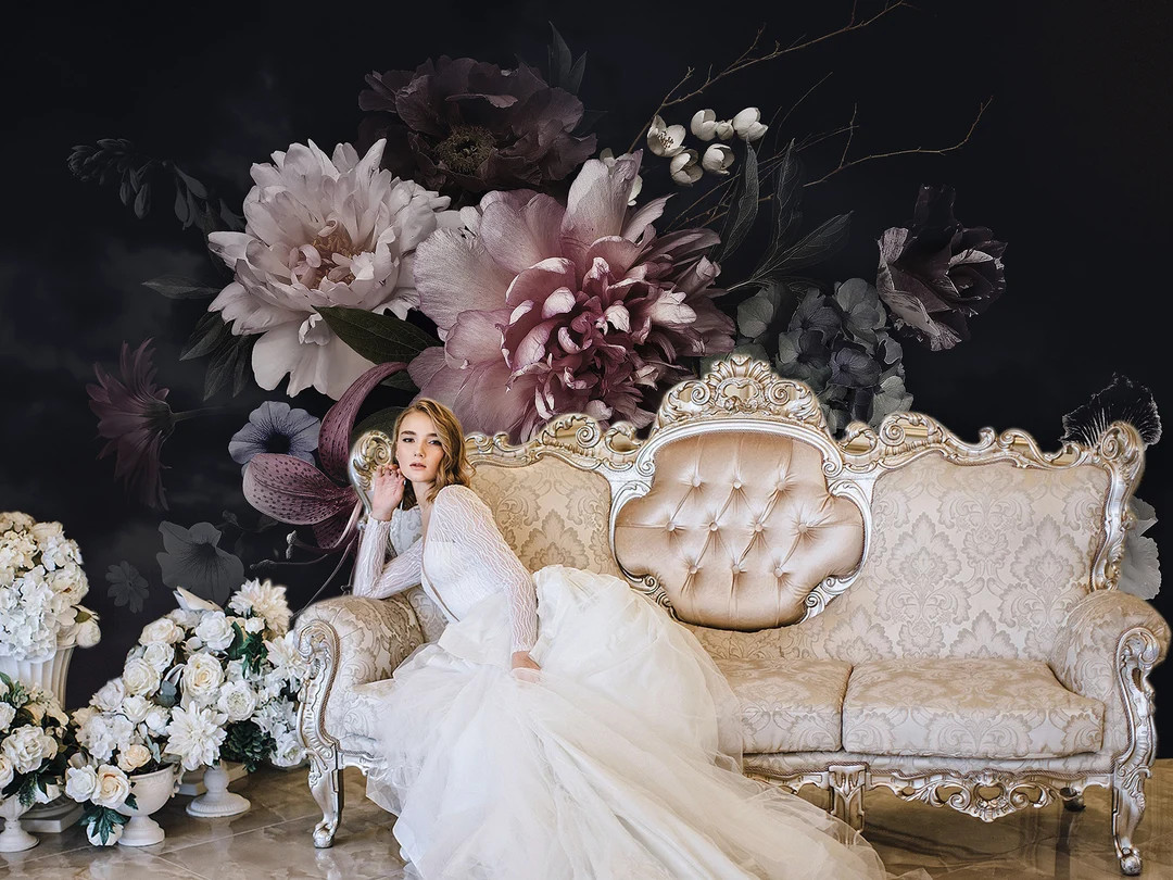 Black Peony Flower Wall Mural. Dark Floral Wallpaper. Peonies Wallpaper Removable. Peel and Stick... | Etsy (US)