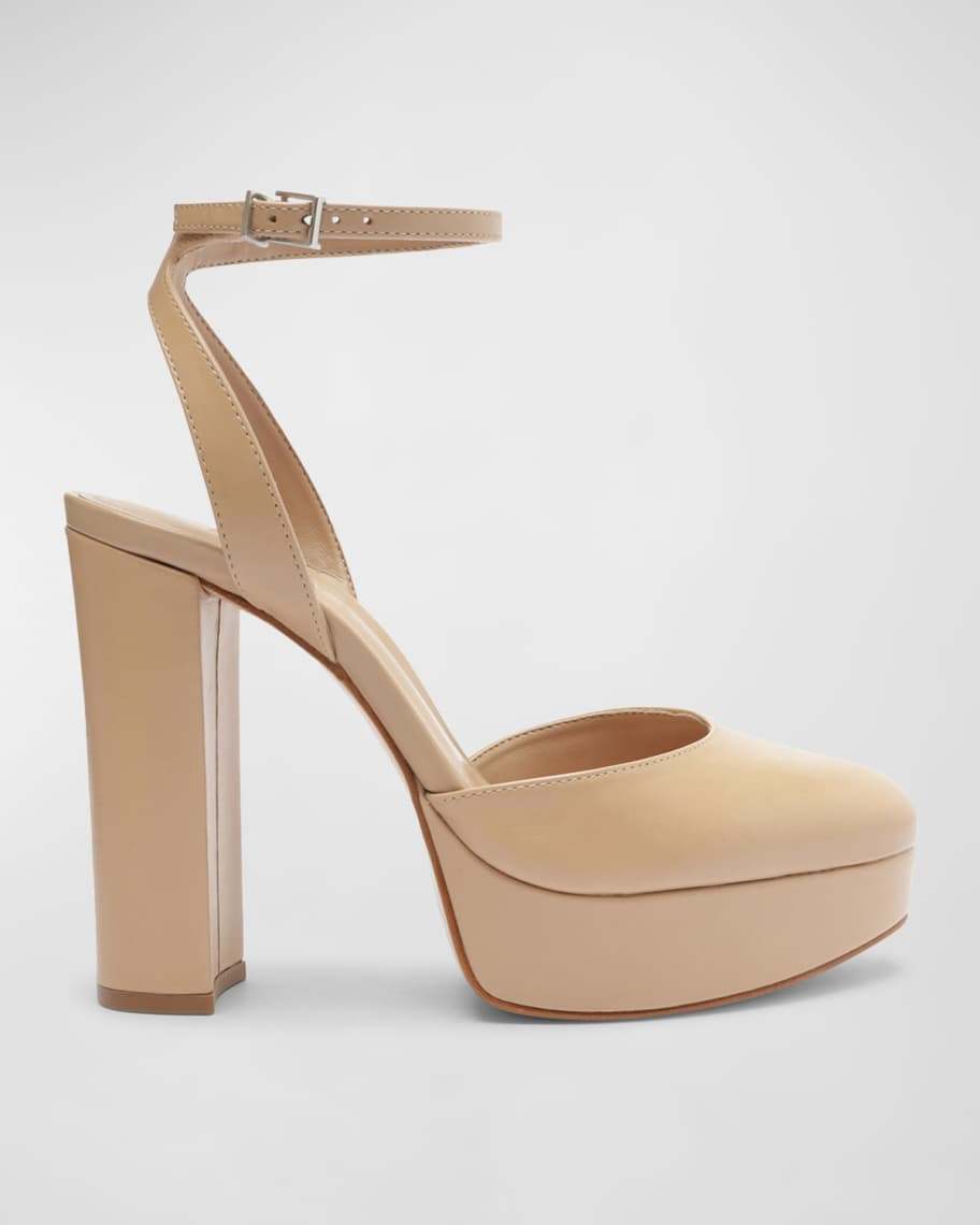 Schutz Mila Leather Ankle-Strap Platform Pumps | Neiman Marcus