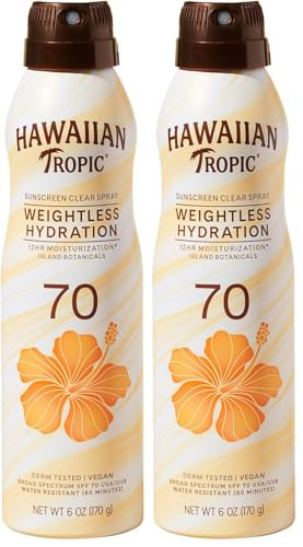 Hawaiian Tropic Sunscreen Spray SPF 70 | Weightless Hydration | Clear Spray | Oxybenzone Free | 6oz | Amazon (US)