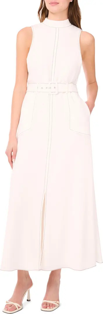 Halogen® Topstitched Mock Neck Midi Dress | Nordstrom | Nordstrom