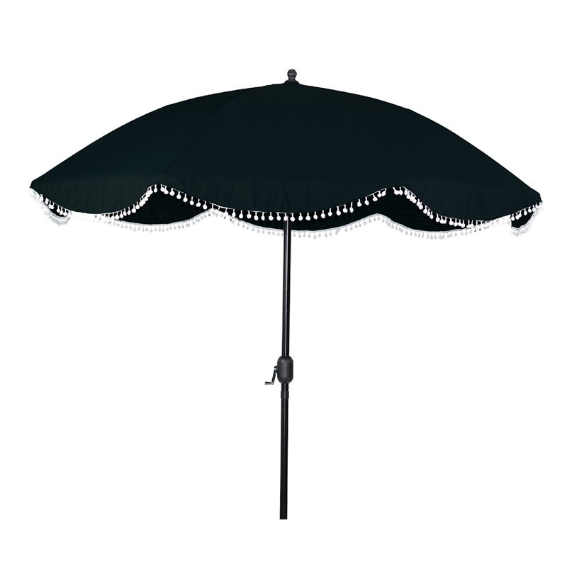 Patio Premier 9' Round 8-Bit Market Umbrella in Black - Fringe Design | Walmart (US)