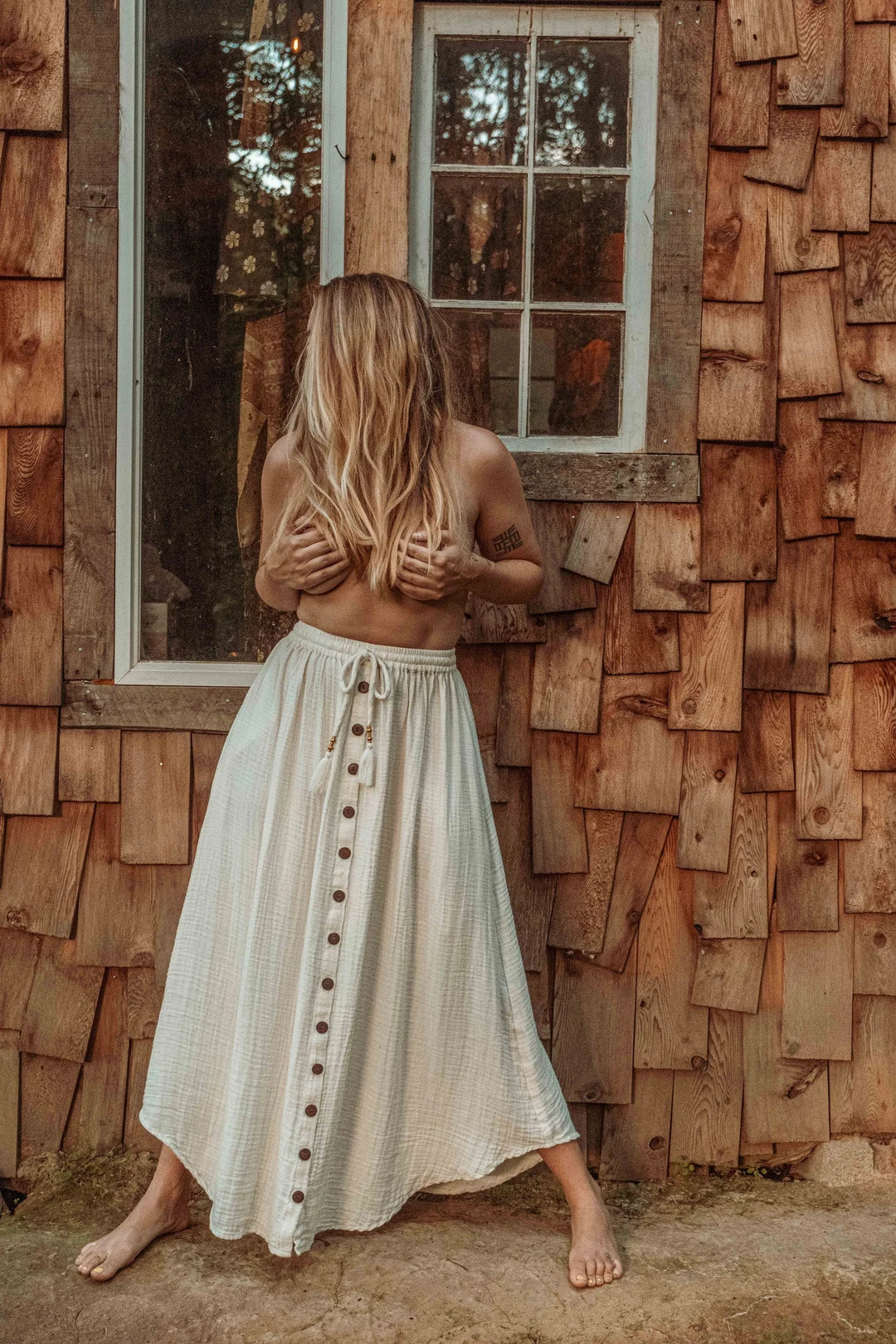 Beachy Boho Bamboo Organic Cotton Button Down Skirt, Bohemian Earthy Style Elastic Skirt, Natural... | Etsy (US)