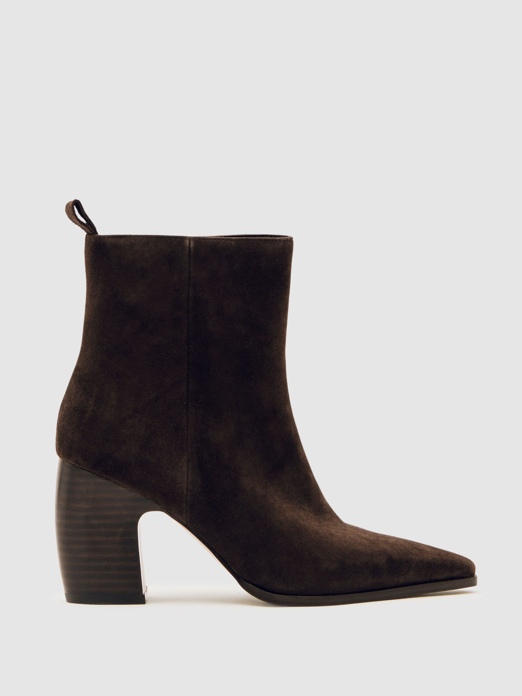 Suede Block-Heel Ankle Boots in Chocolate | Reiss UK