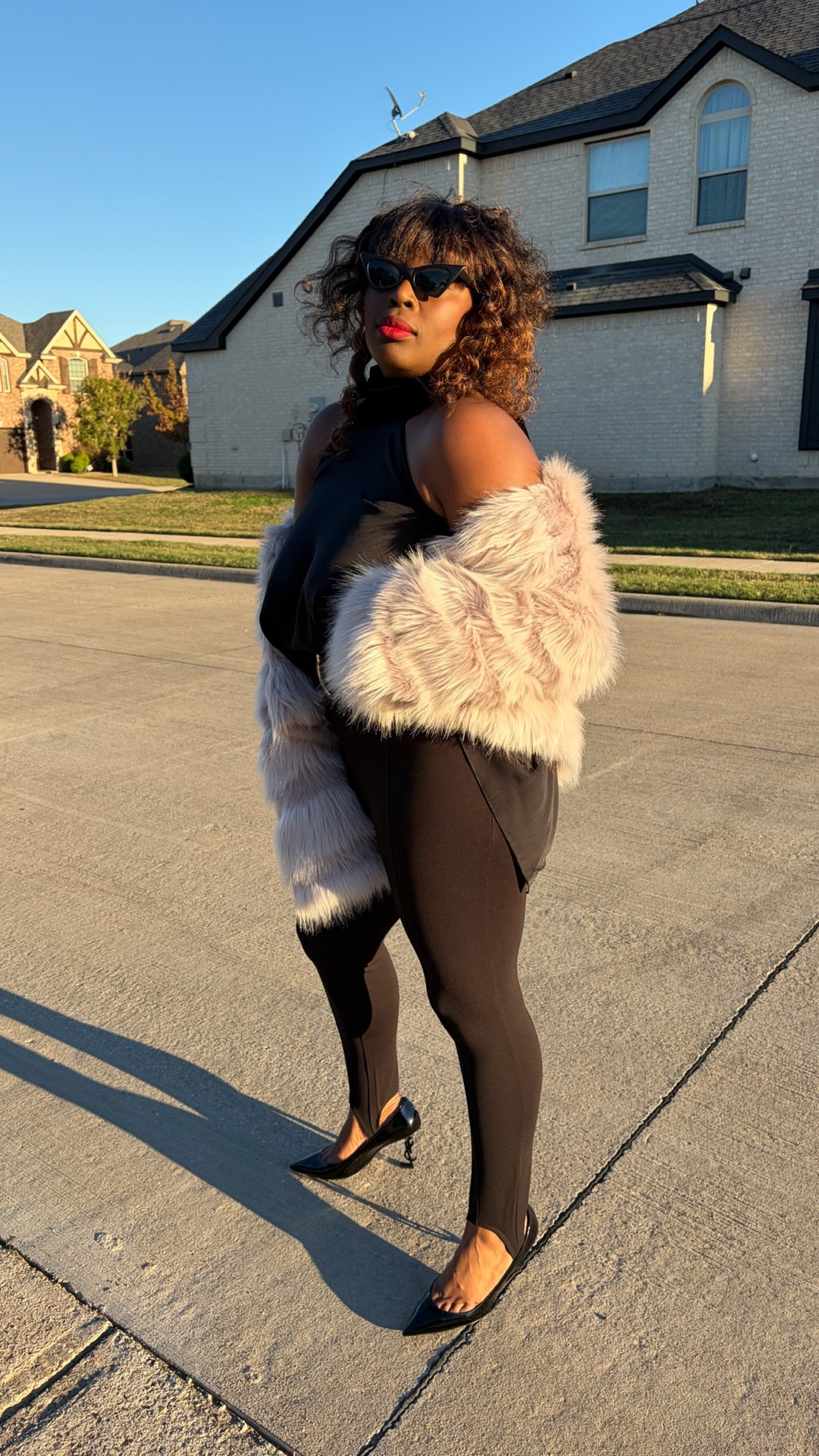 Channeling Sandy, holiday edition! 🤭😉 Smooth satin, plush faux fur and main character energy. ✨🖤

Shirt: @hm
Pants: @murchave
Jacket & Sunnies: @asos
Shoes: @ysl
Belt: @amazon

#holidaystyle #festivefashion #styleinspo #grease #blackgirlmagic

#LTKootd #LTKSeasonal #LTKHoliday