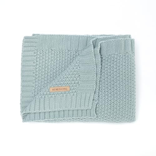 mimixiong Baby Blanket Knit Swaddle Blanket Soft Warm Crochet Neutral Receiving Unisex Baby Blanket for Boys and Girls Dusty Blue 40 x 30 inches | Amazon (US)