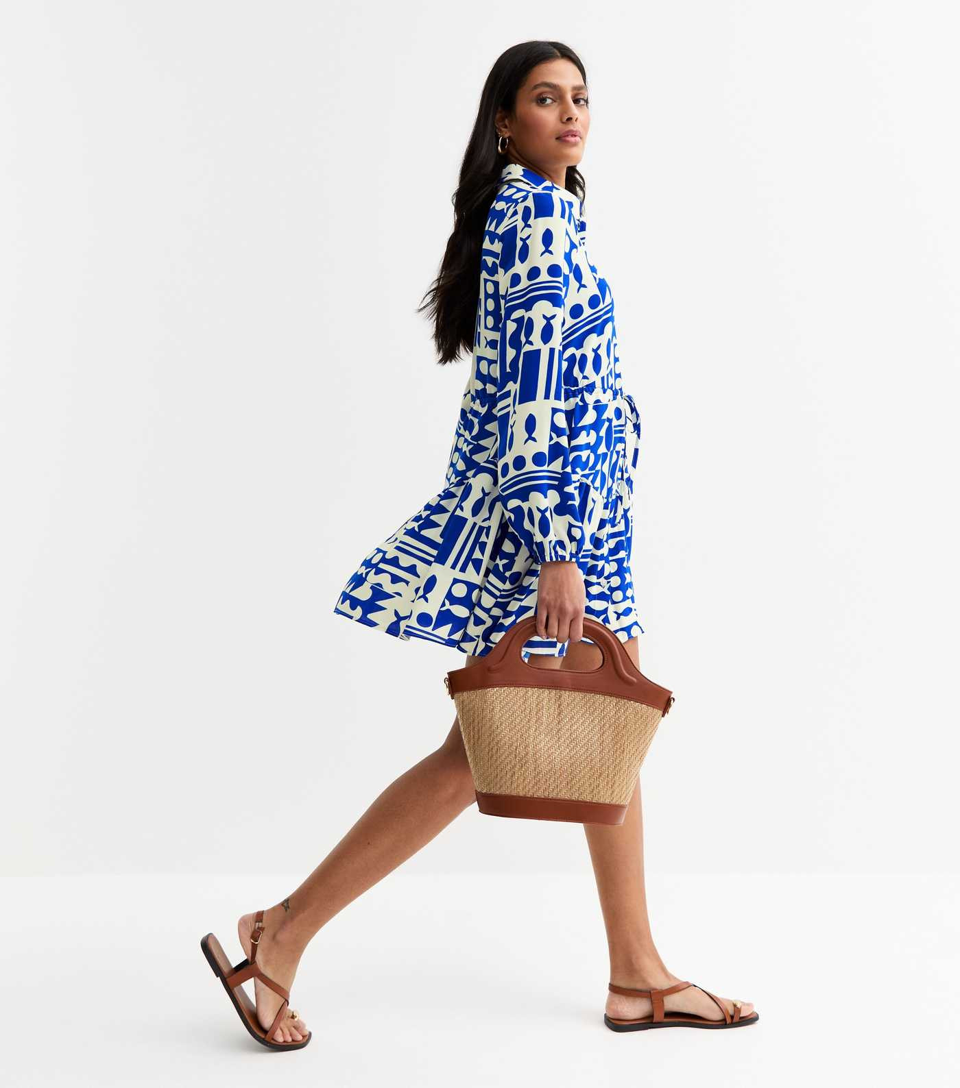 Blue Abstract Pattern Tiered Mini Shirt Dress | New Look | New Look (UK)