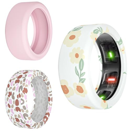 Ring Protector Compatible with Oura Ring Gen 4/3, Elastic Silicone Ring Cover for Working Out (Pink+Red Leaves+Daisy, S for 6-10) | Amazon (US)