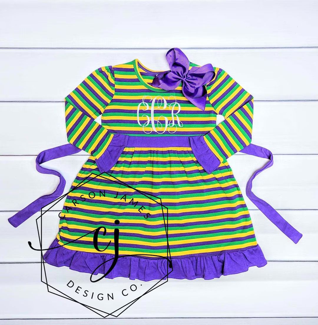 Monogram Mardi Gras Dress for Baby Toddler Kids Girls Mardi - Etsy | Etsy (US)
