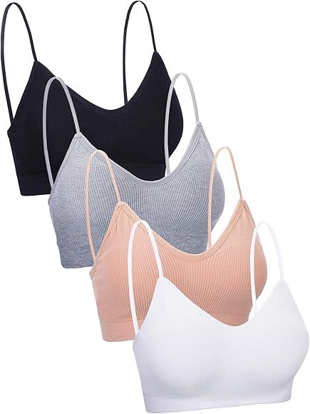 4 Pieces V Neck Cami Bra Padded Seamless Bralette Straps Sleeping Bra for Women Girls | Amazon (US)