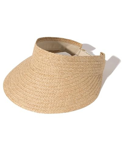 FURTALK Sun Visor Hats for Women Wide Brim Straw Visors Womens Foldable Beach Visors Summer Packable Ponytail Beach Hat Khaki | Amazon (US)