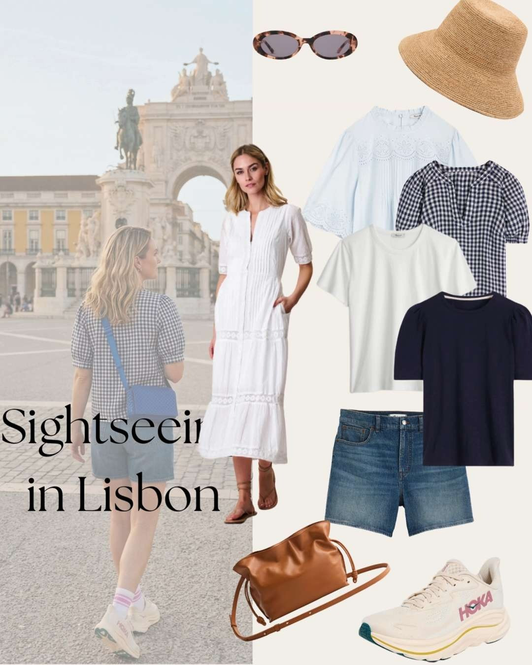 Lisbon outfit reality check: the hills are steep, the cobblestones are uneven, and you will walk 10 miles a day. Here's what actually works — navy sundress, linen shirt, Birkenstocks, crossbody bag. Blues look incredible against the tiles. Don't wear black in summer sun. Full guide on the blog (link in bio). #LTKtravel #LTKfamily #LTKstyletip #WhatToWearInLisbon #LisbonOutfit #PortugalTravel #TravelWithKids 

 #LTKSeasonal #LTKOver40 #LTKTravel