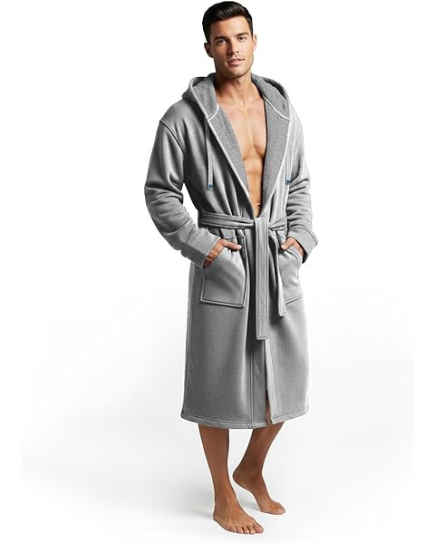 DAVID ARCHY Men's Hooded Robe Soft Coral Fleece Microfiber Bathrobe | Amazon (US)