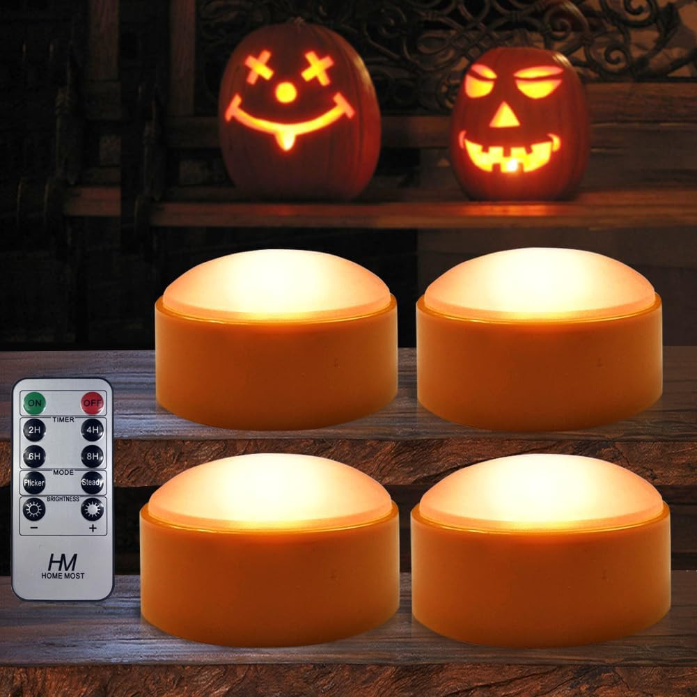 4-Pack Halloween LED Pumpkin Lights Battery Operated - Orange Pumpkin Lights with Timer and Remote Halloween Decor - Jack-O-Lantern Decoration Outdoor | Amazon (US)