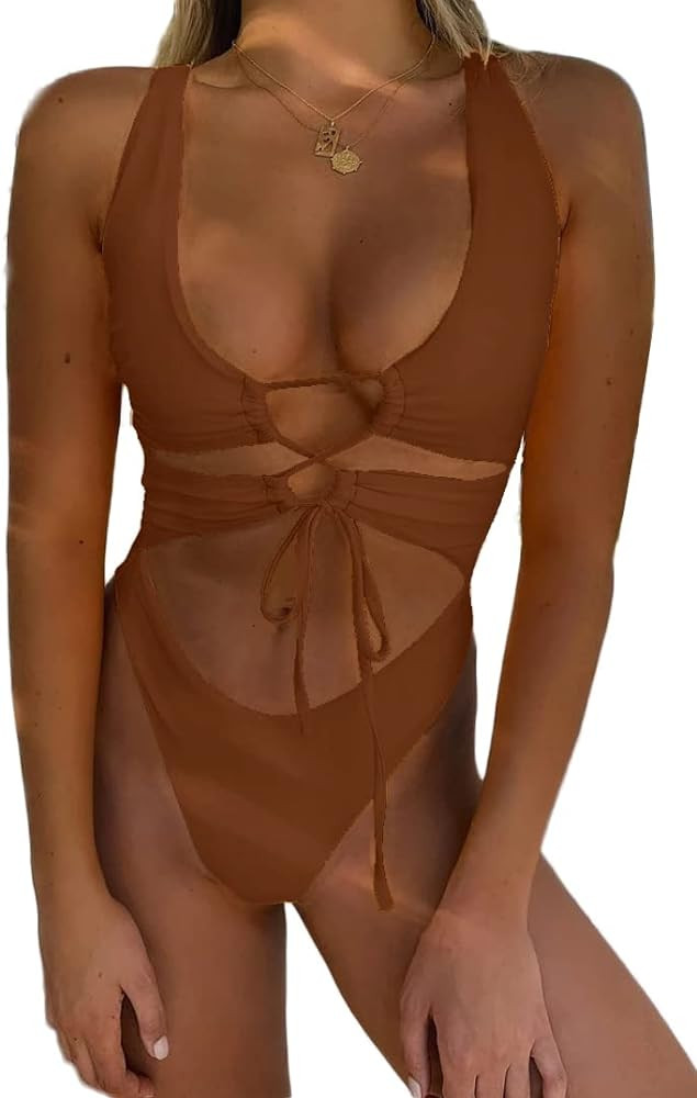 CHYRII Women's Sexy Cutout Lace Up Backless High Cut One Piece Swimsuit Monokini | Amazon (US)