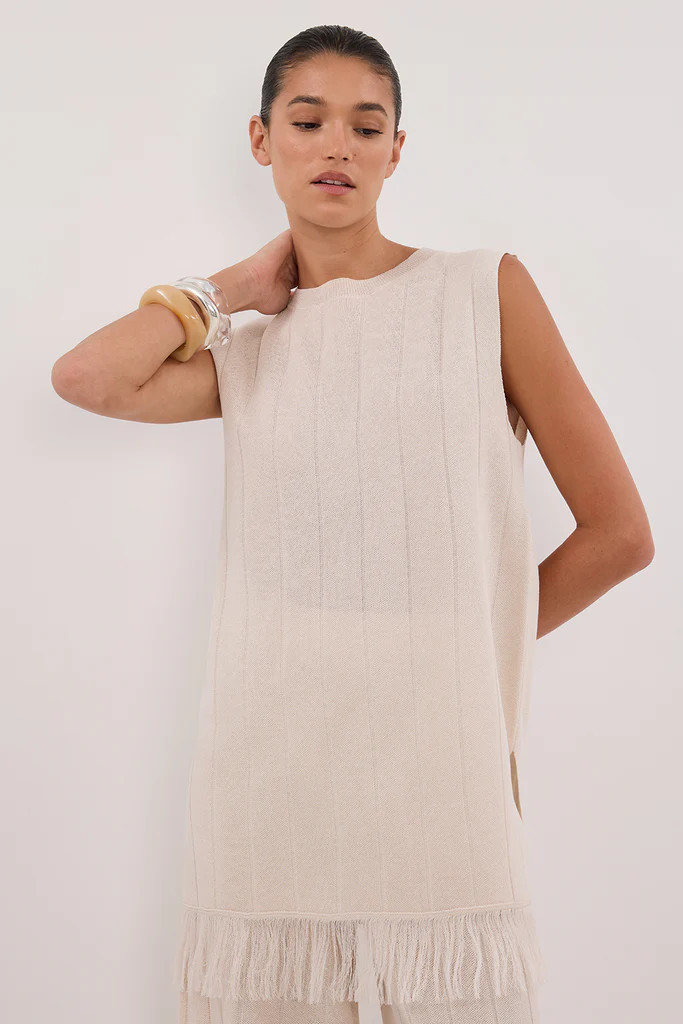 ARIA CREAM FRINGED TUNIC TOP | DISSH