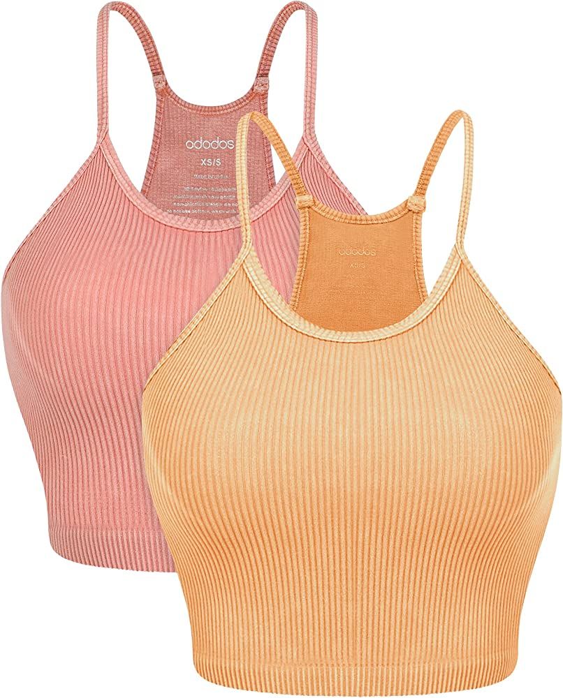 ODODOS Women's Crop 3-Pack Washed Seamless Rib-Knit Camisole Crop Tank Tops | Amazon (US)