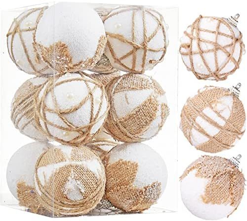12 Pack Christmas Ball Ornaments, Flaxen Christmas Tree Shatterproof Plastic Hanging Sequin Xmas ... | Amazon (US)