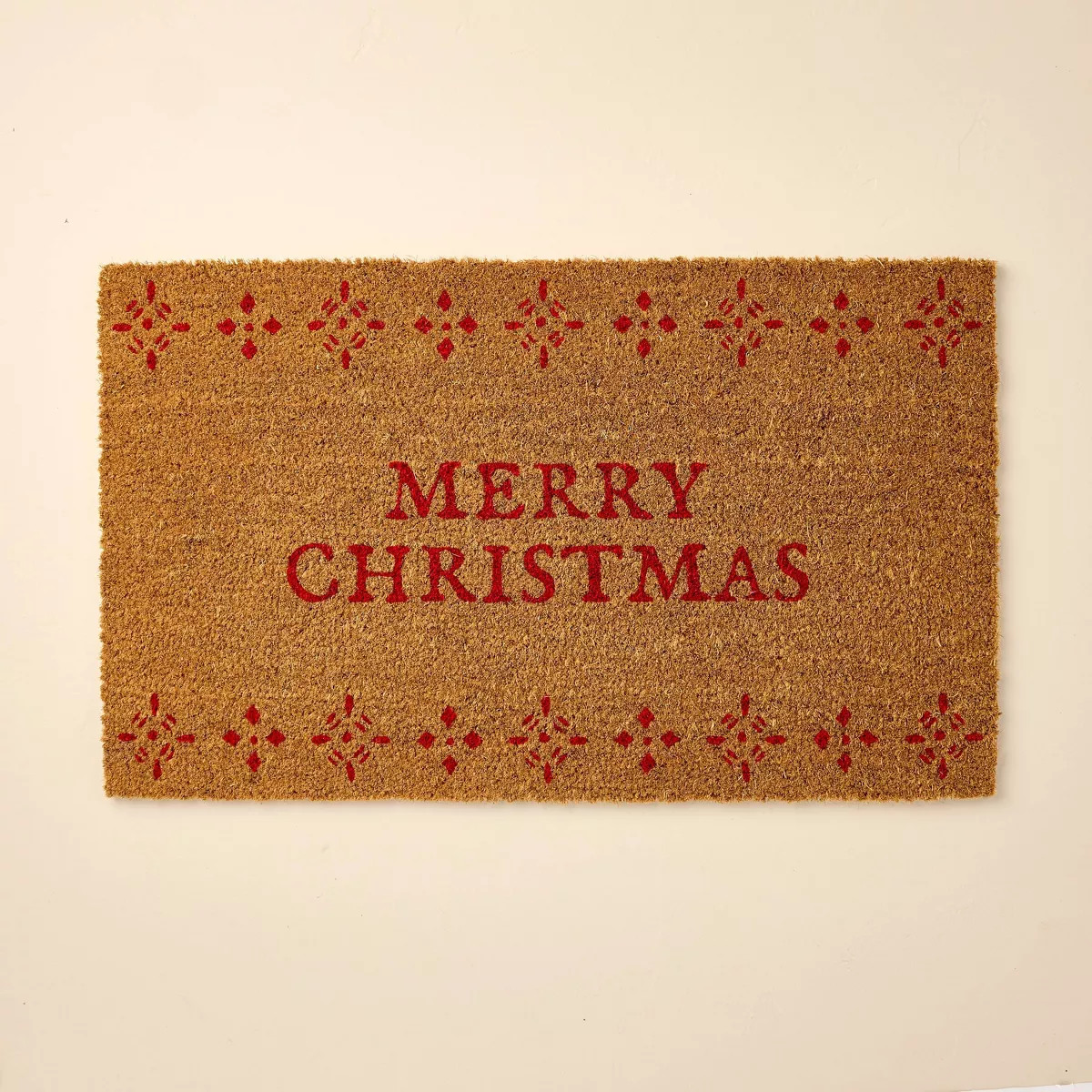 Merry Christmas Fair Isle Coir Doormat Tan/Red - Hearth & Hand™ with Magnolia | Target