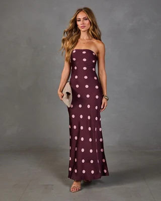 Fable Darling Satin Polka Dot Maxi Dress Wine Polka Dot / S | VICI