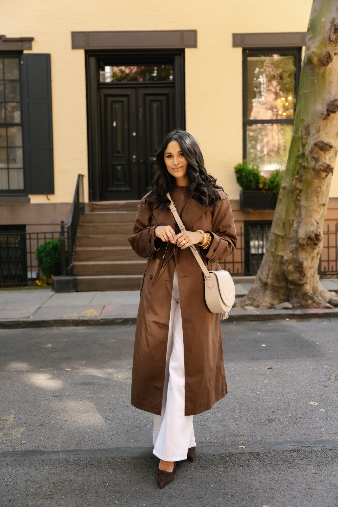 Obsessed with this brown and cream outfit.     
my bag also now comes in a stunning chocolate brown color!  Currently 20% OFF + take an extra 25% OFF with code: AFLTK

-wearing size 26 regular in jeans and got them hemmed and wearing size petite small in coat!

Take 20% off my beck sling bag with code: HAUTE20

#whitedenim #chocolatebrown #bodysuit #slingbag #handbag #giginewyork #falloutfit #trenchcoat 




#LTKPetite #LTKStyleTip #LTKFallSale
