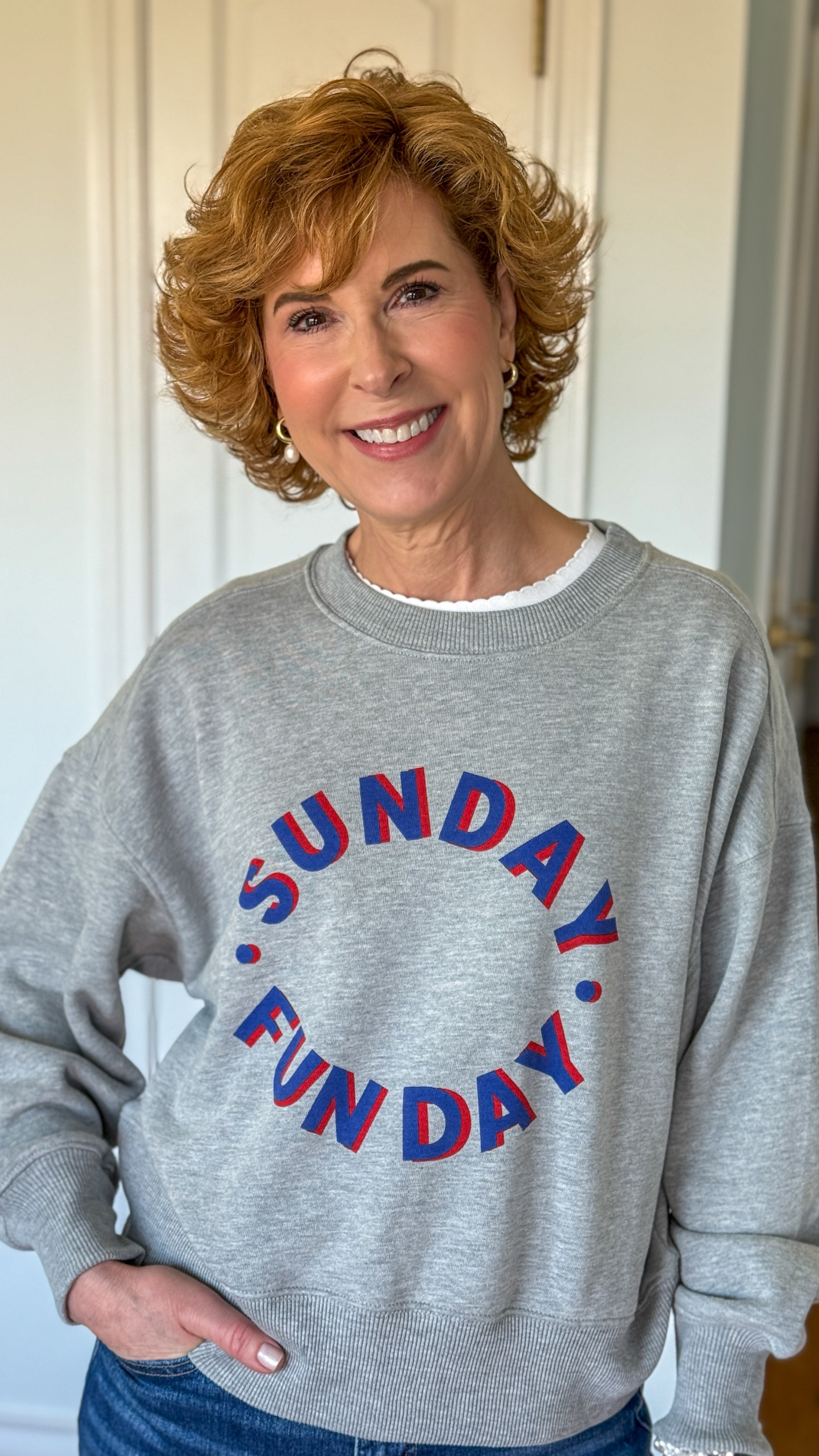 Sunday funday! Got the weekend vibes going strong with real life coming atcha! 

This Sunday Funday sweatshirt is waist-length and so soft! It’s 40% off and an extra 20% off right now!

#LTKWatchNow #LTKOver40 #LTKFindsUnder50