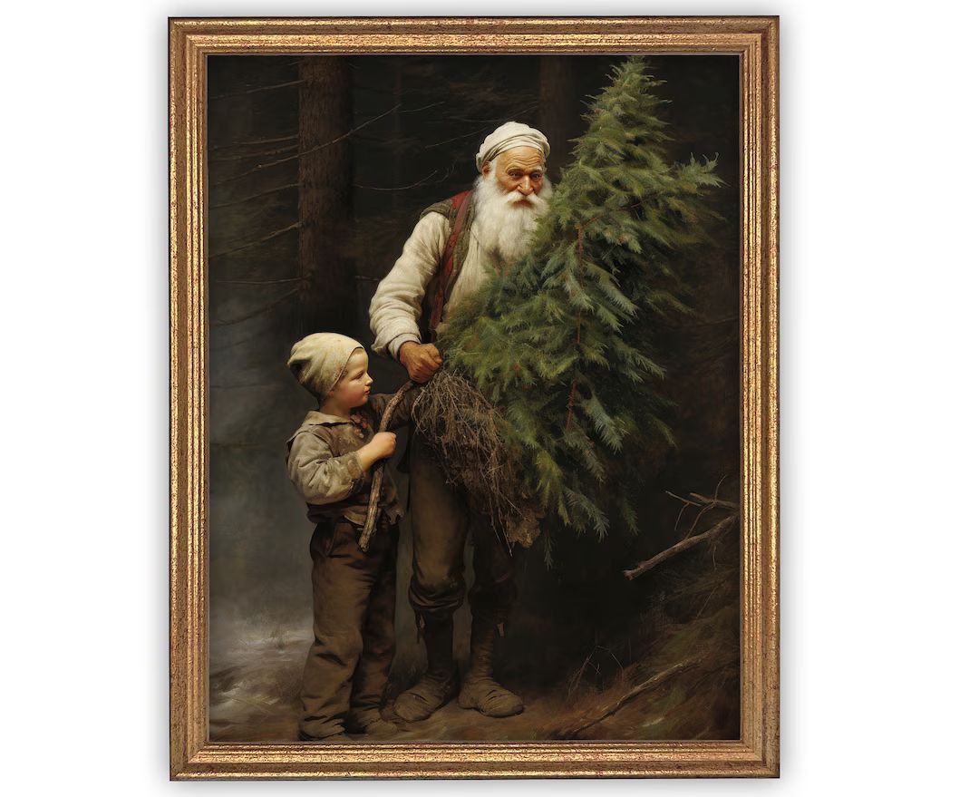 Vintage Framed Canvas Art  // Framed Vintage Christmas Print // Vintage Painting // Framed Christ... | Etsy (US)