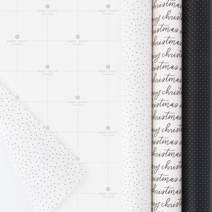 30 sq ft Gift Wrap Trio Black & Cream/Dots/Merry Christmas Script - Sugar Paper™ + Target | Target